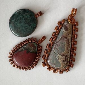 Handcrafted Copper Wire Wrapped Jasper Pendants - Multicolor